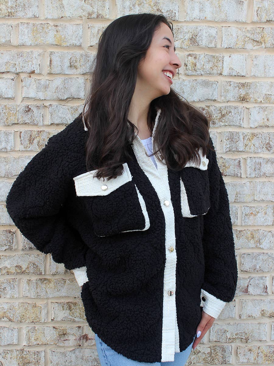 Myrtle Sherpa Shacket w/ Tweed Contrast | SKT2391