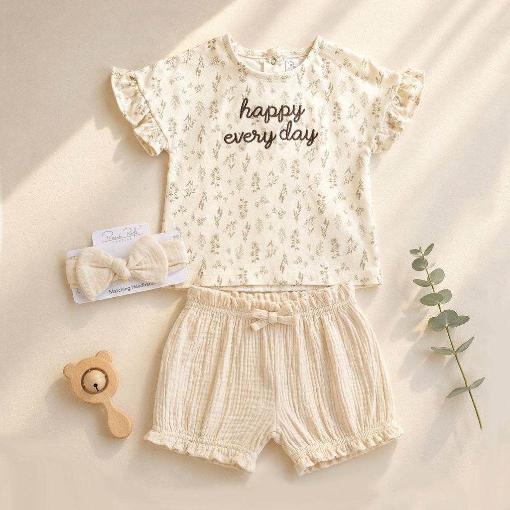 Baby Girl Summer Clothes Ruffle Short Sleeve Cotton T-Shirt Shorts Set