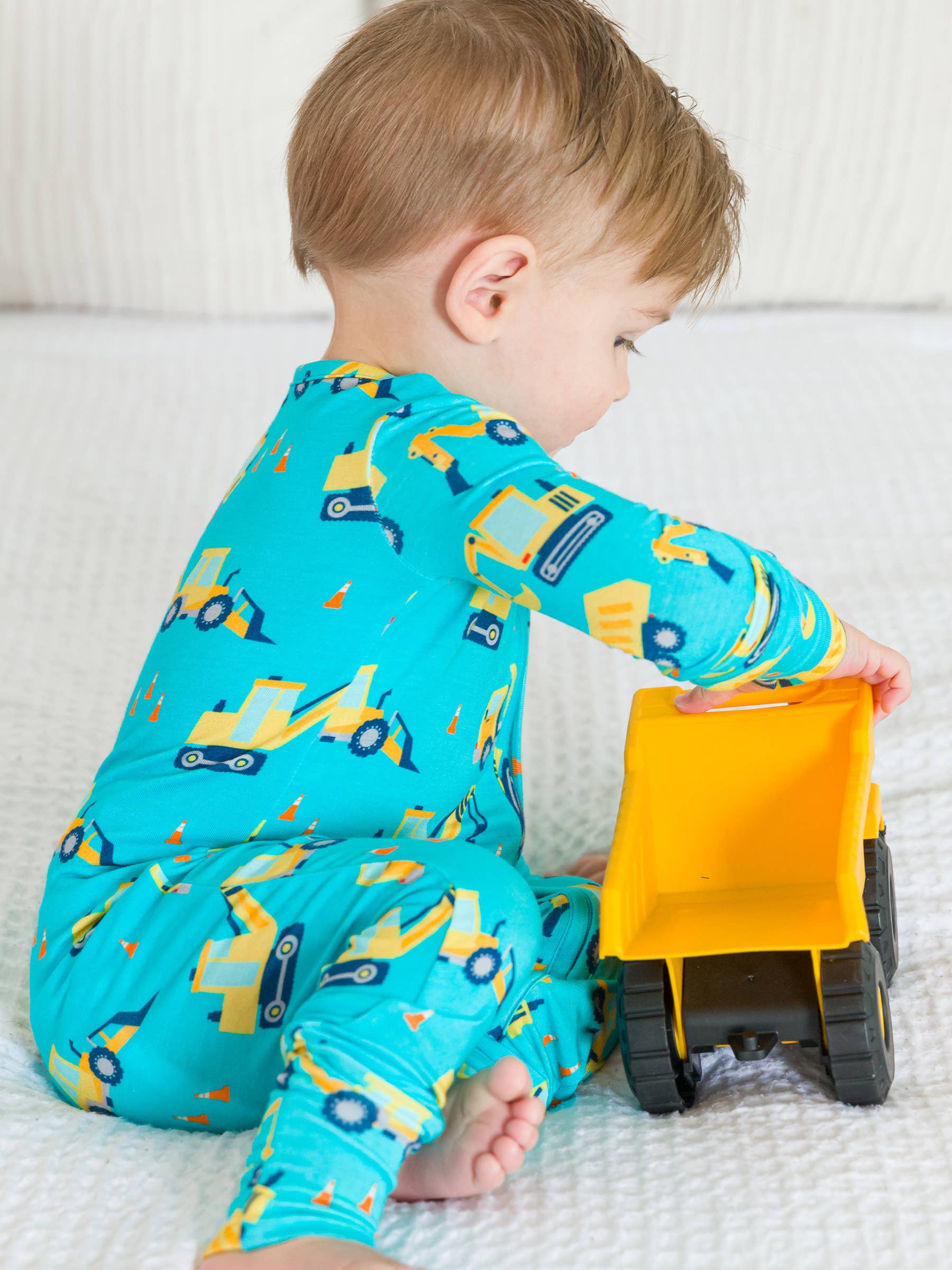 SoftSnooze™ Baby Bamboo Viscose Under Construction Convertible One Piece Footie Pajama