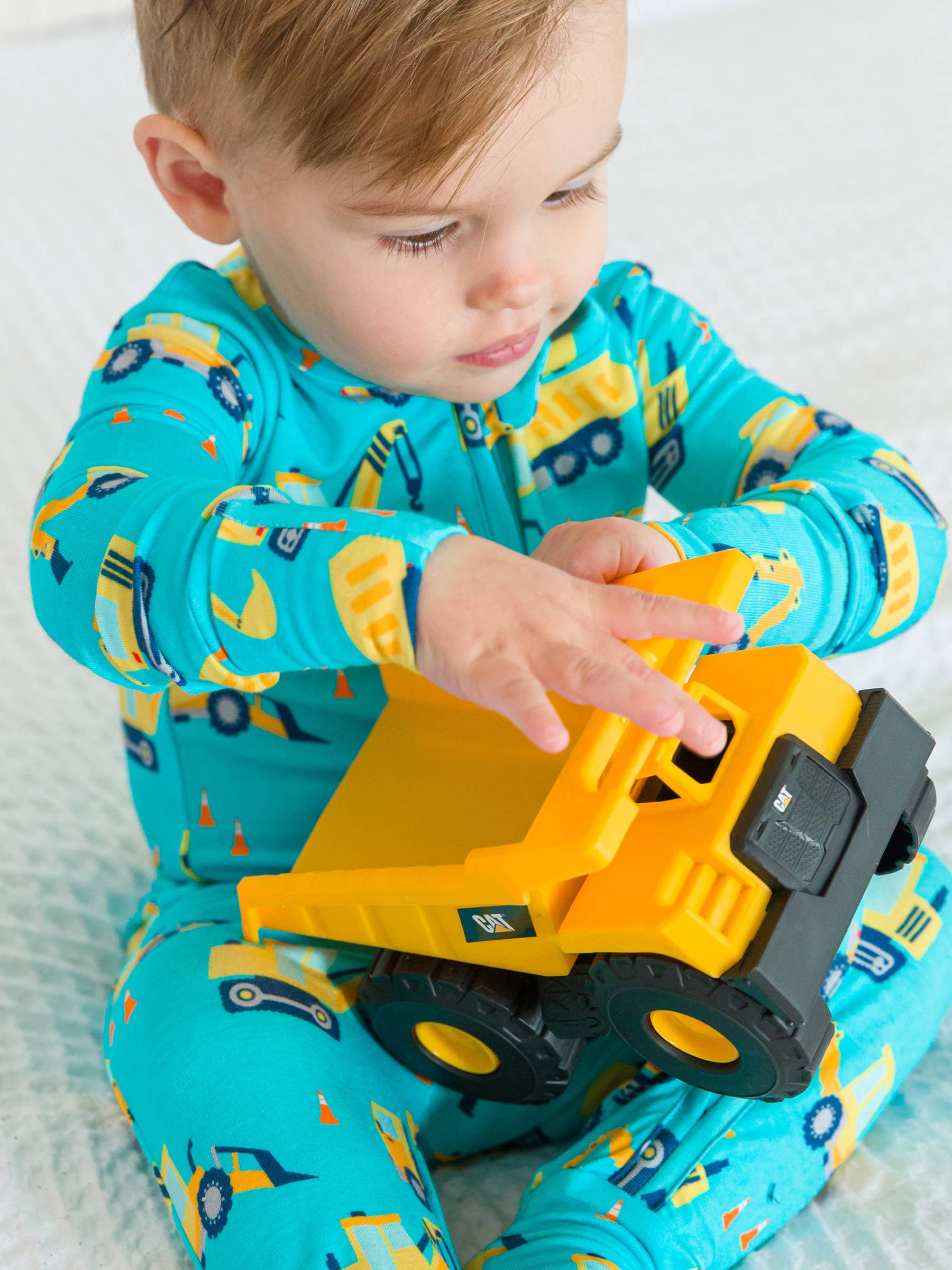SoftSnooze™ Baby Bamboo Viscose Under Construction Convertible One Piece Footie Pajama