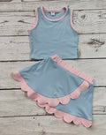 Sky Blue Scallop Skort Set