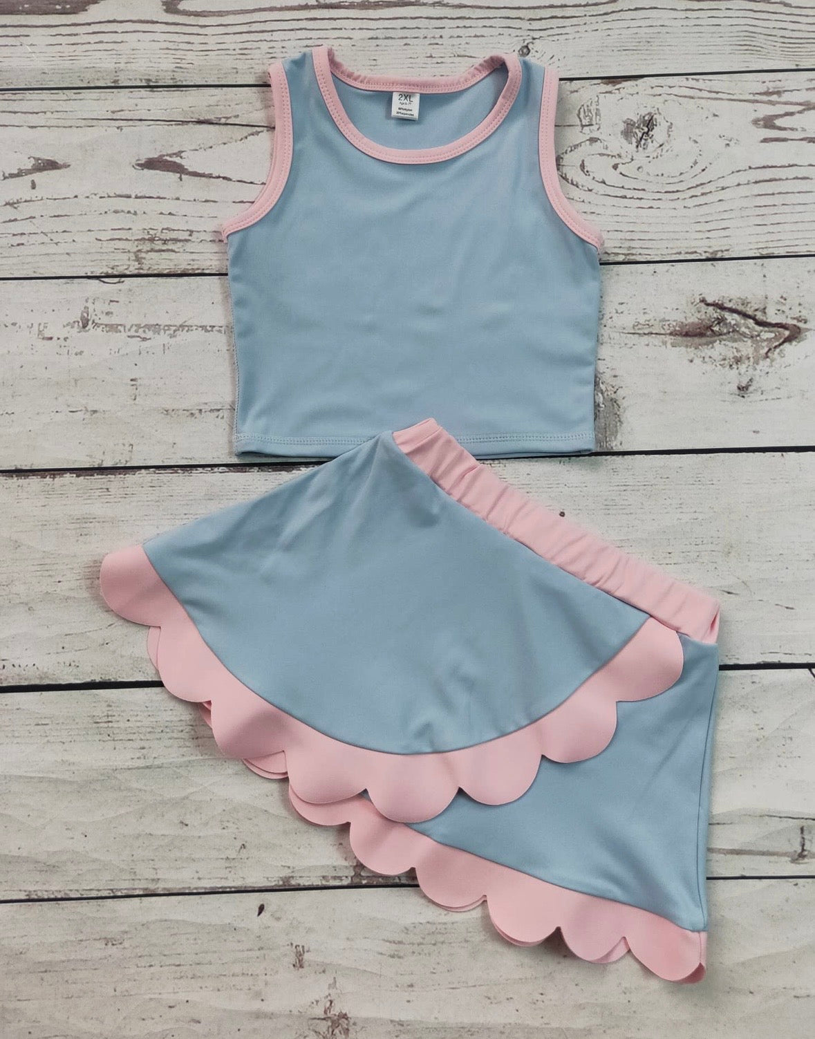 Sky Blue Scallop Skort Set