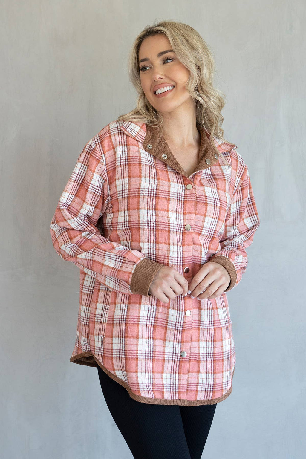Fletcher Corduroy/Plaid Reversible Shacket | SKT2204