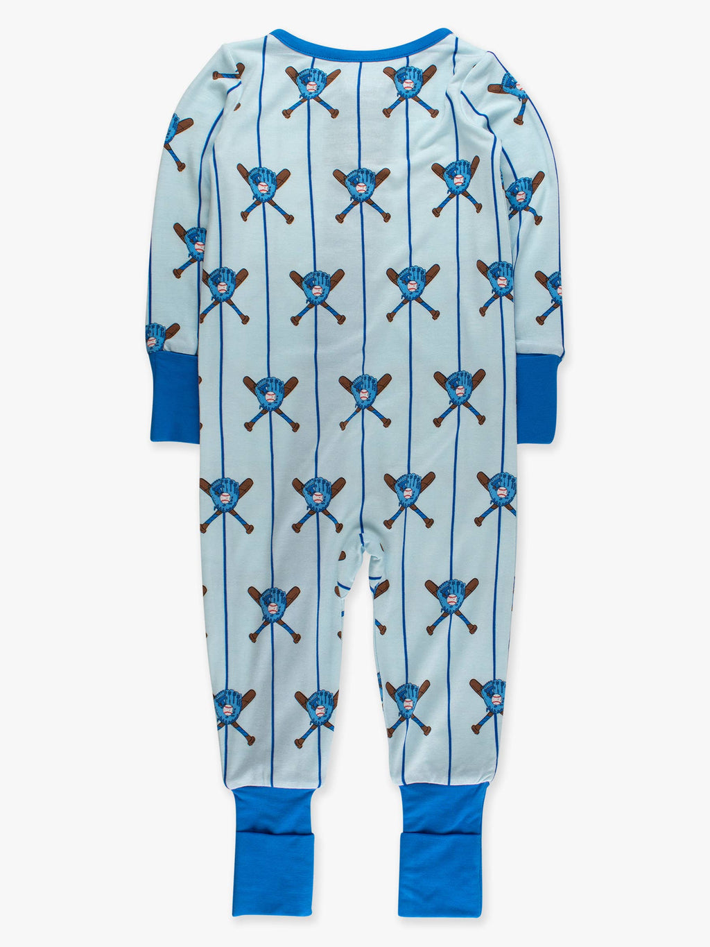 SoftSnooze™ Baby Bamboo Viscose Blue Batter Up Baseball Convertible One Piece Footie Pajama