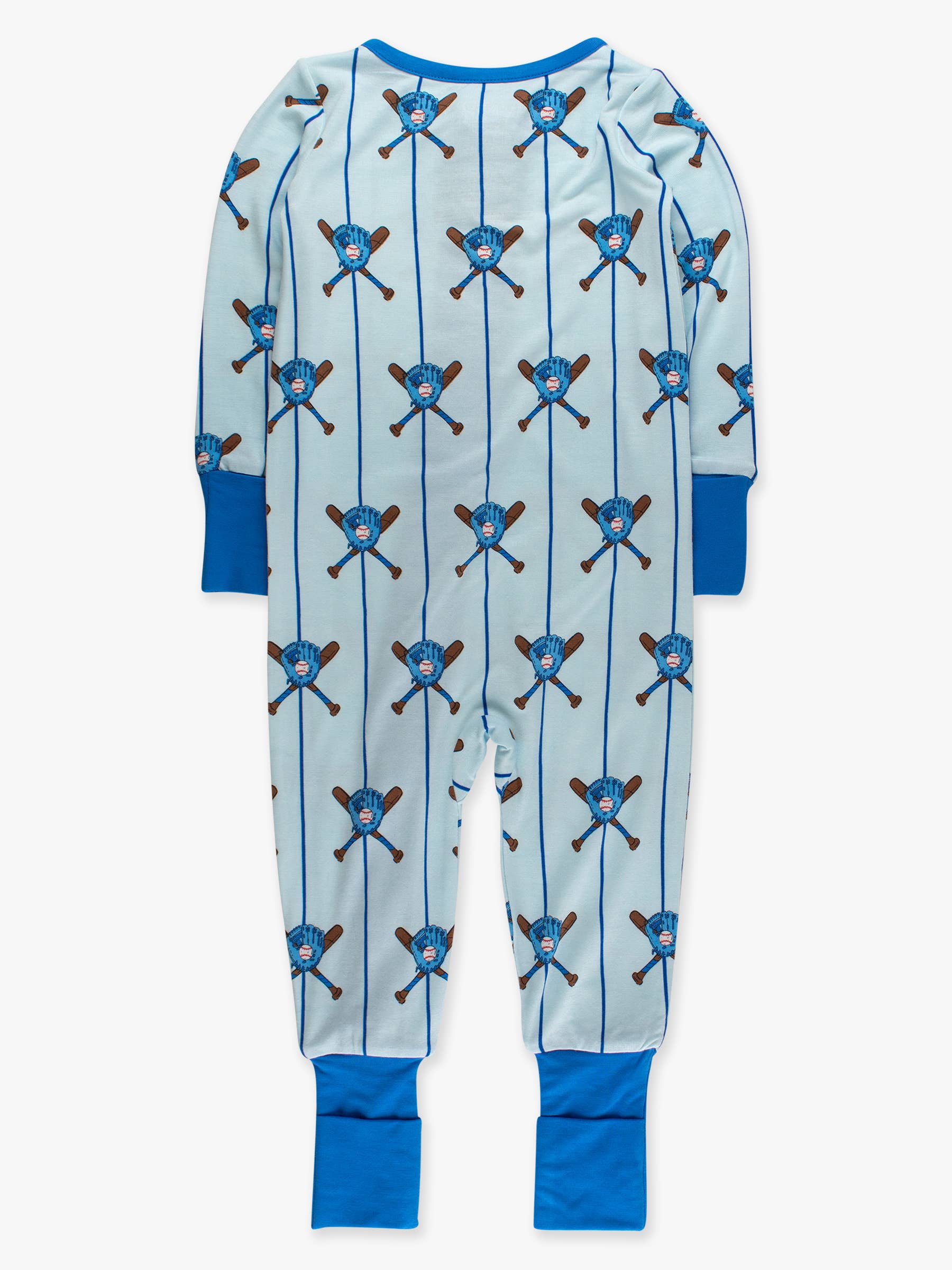 SoftSnooze™ Baby Bamboo Viscose Blue Batter Up Baseball Convertible One Piece Footie Pajama