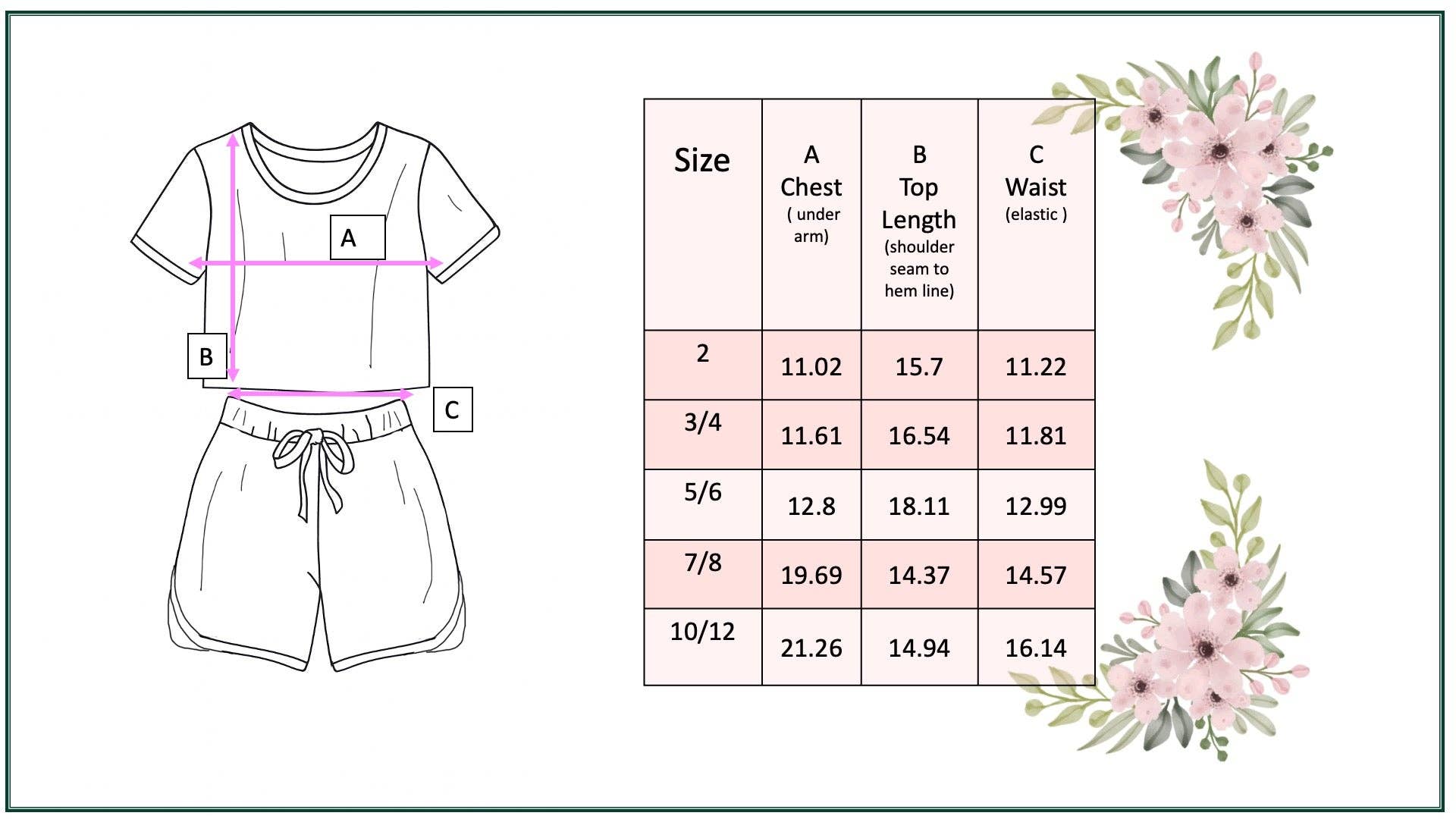 Girls Bright Pink Teal Flower Spring Summer Short Set